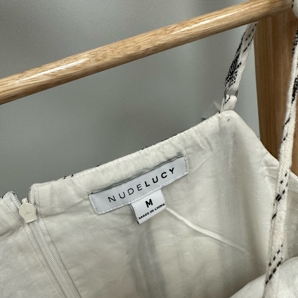 Nude Lucy Brooke Linen Stripe Dress MIDI White Navy Size M Summer Casual 12 - Picture 3 of 5